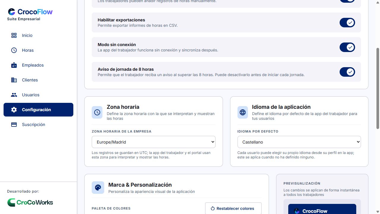 Idioma y zona horaria de empresa