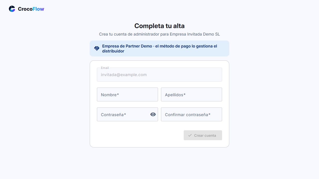 Formulario de aceptación de la invitación; la invitación no se ha aceptado.